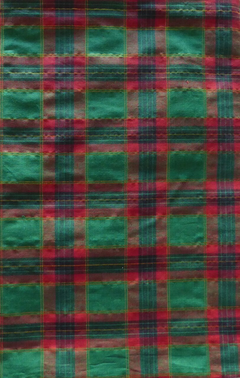 Red and Green Plaid intertwined with Gold Metallic 1 1/2 Yard Piece Cotton Fabric